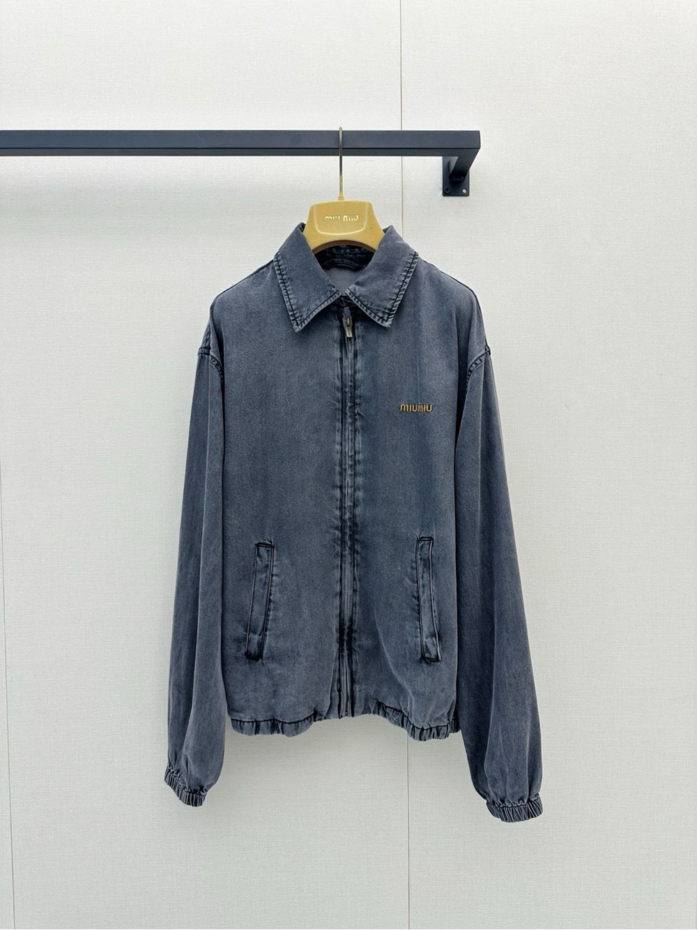 Miu Miu Washed Charcoal Zip-Front Windbreaker